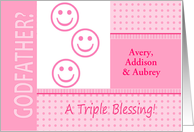 Triplet Girls Pink Godfather Invitation Dots and Stripes Photocard card