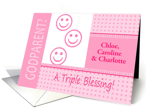 Triplet Girls Pink Godparent Invitation Dots and Stripes... (1260262)