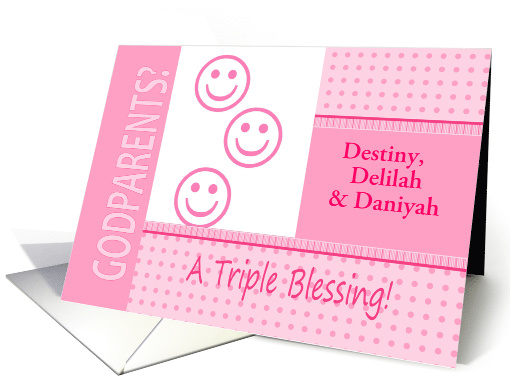 Triplet Girls Pink Godparents Invitation Dots and Stripes... (1260276)