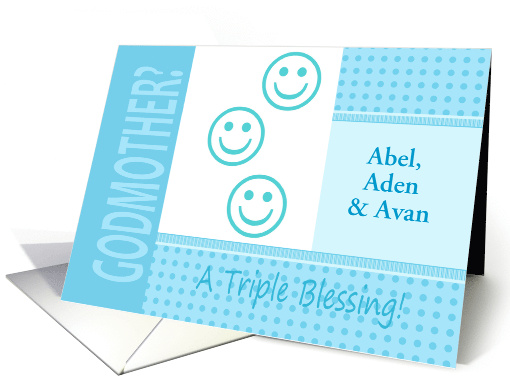 Triplet Boys Pink Godmother Invitation Dots and Stripes Photocard card