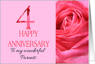 4th Anniversary to Parents Pink Rose Close Up card