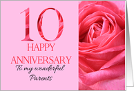 10th Anniversary to Parents Pink Rose Close Up card