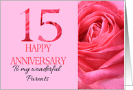 15th Anniversary to Parents Pink Rose Close Up card