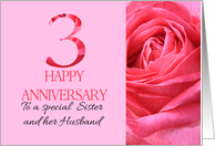 3rd Anniversary to Sister and Husband Pink Rose Close Up card