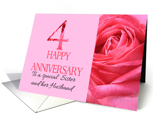 4th Anniversary to Sister and Husband Pink Rose Close Up card