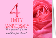 4th Anniversary to Sister and Husband Pink Rose Close Up card