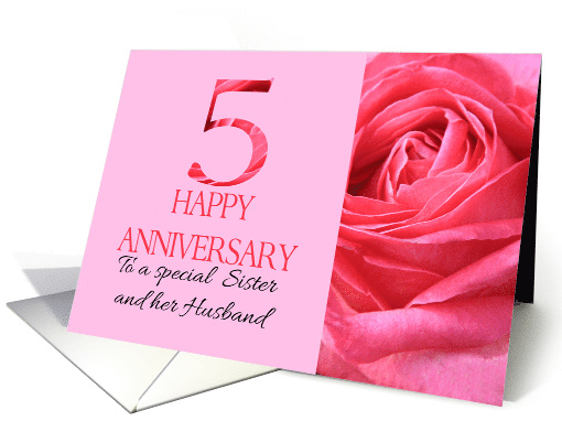 5th Anniversary to Sister and Husband Pink Rose Close Up card