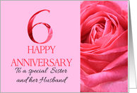 6th Anniversary to Sister and Husband Pink Rose Close Up card