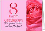 8th Anniversary to Sister and Husband Pink Rose Close Up card