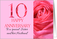 10th Anniversary to Sister and Husband Pink Rose Close Up card