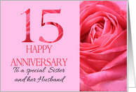 15th Anniversary to Sister and Husband Pink Rose Close Up card