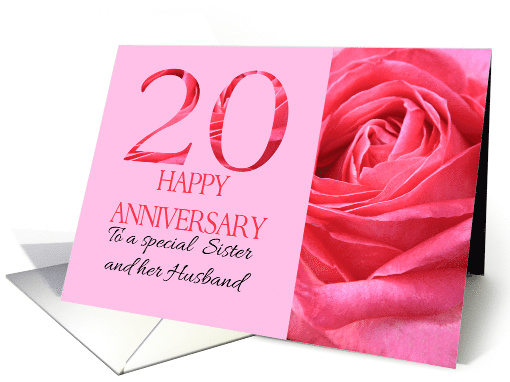 20th Anniversary to Sister and Husband Pink Rose Close Up card