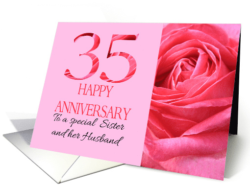 35th Anniversary to Sister and Husband Pink Rose Close Up card