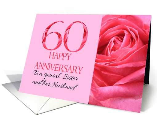 60th Anniversary to Sister and Husband Pink Rose Close Up card