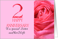 2nd Anniversary to Sister and Wife Pink Rose Close Up card