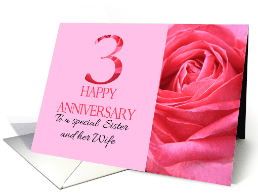 3rd Anniversary to Sister and Wife Pink Rose Close Up card (1279768)