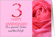 3rd Anniversary to Sister and Wife Pink Rose Close Up card