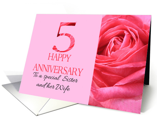 5th Anniversary to Sister and Wife Pink Rose Close Up card (1279782)