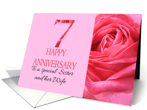 7th Anniversary to Sister and Wife Pink Rose Close Up card (1279786)
