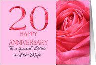 20th Anniversary to Sister and Wife Pink Rose Close Up card