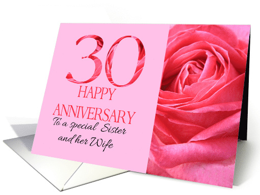 30th Anniversary to Sister and Wife Pink Rose Close Up card (1279814)