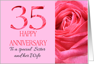 35th Anniversary to Sister and Wife Pink Rose Close Up card