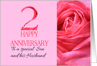 2nd Anniversary to Son and Husband Pink Rose Close Up card