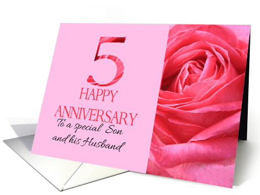 5th Anniversary to Son and Husband Pink Rose Close Up card (1279838)