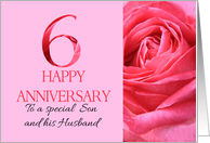 6th Anniversary to Son and Husband Pink Rose Close Up card