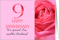 9th Anniversary to Son and Husband Pink Rose Close Up card