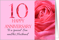 10th Anniversary to Son and Husband Pink Rose Close Up card