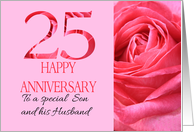 25th Anniversary to Son and Husband Pink Rose Close Up card