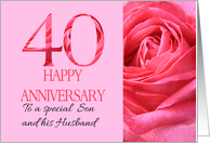 40th Anniversary to Son and Husband Pink Rose Close Up card