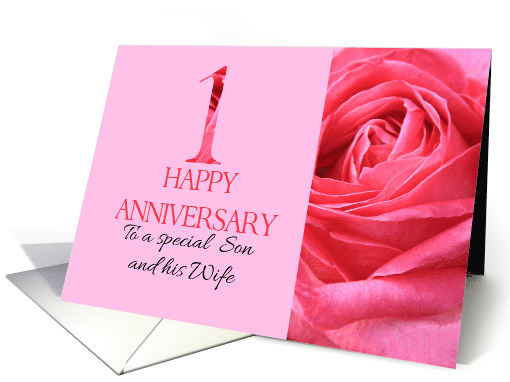 1st Anniversary to Son and Wife Pink Rose Close Up card (1279880)