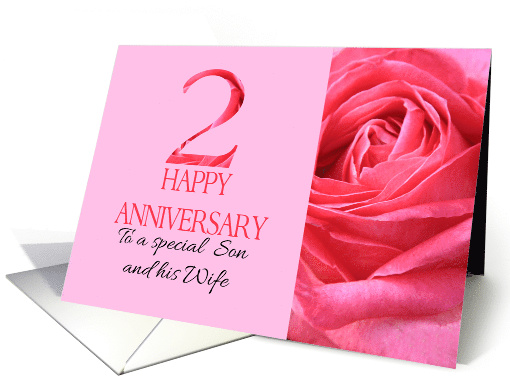 2nd Anniversary to Son and Wife Pink Rose Close Up card (1279882)