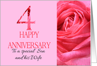 4th Anniversary to Son and Wife Pink Rose Close Up card