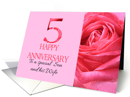 5th Anniversary to Son and Wife Pink Rose Close Up card (1279890)