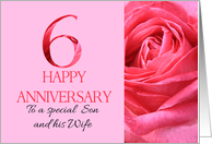 6th Anniversary to Son and Wife Pink Rose Close Up card