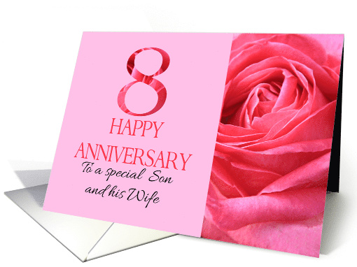 8th Anniversary to Son and Wife Pink Rose Close Up card (1279898)