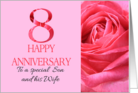 8th Anniversary to Son and Wife Pink Rose Close Up card