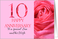 10th Anniversary to Son and Wife Pink Rose Close Up card