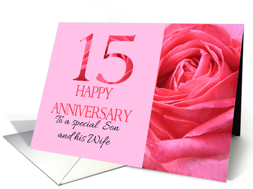 15th Anniversary to Son and Wife Pink Rose Close Up card (1279906)