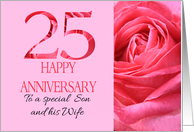 25th Anniversary to Son and Wife Pink Rose Close Up card