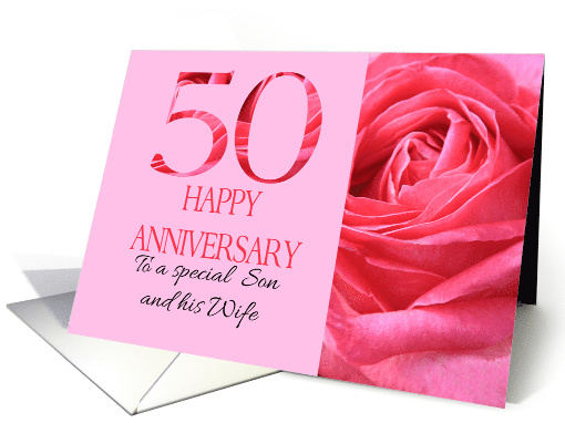 50th Anniversary to Son and Wife Pink Rose Close Up card (1279926)