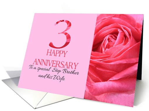 3rd Anniversary to Step Brother and Wife Pink Rose Close Up card