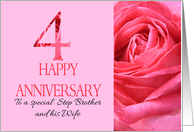 4th Anniversary to Step Brother and Wife Pink Rose Close Up card