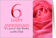 6th Anniversary to Step Brother and Wife Pink Rose Close Up card