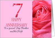 7th Anniversary to Step Brother and Wife Pink Rose Close Up card