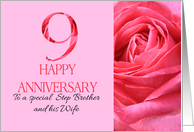 9th Anniversary to Step Brother and Wife Pink Rose Close Up card