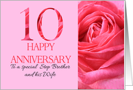 10th Anniversary to Step Brother and Wife Pink Rose Close Up card